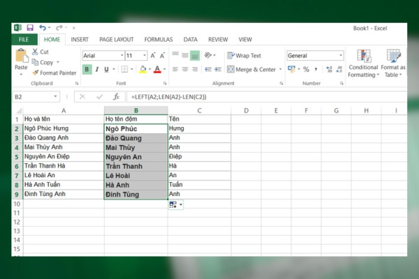 Sử dụng tính năng Find and Replace tách tên trong excel bước 5