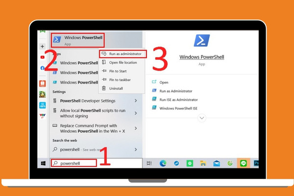 Sử dụng Windows PowerShell bước 1