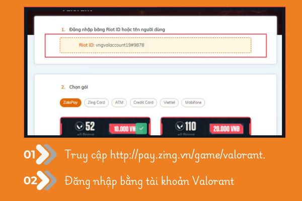 Các bước nạp ZaloPay Valorant 2