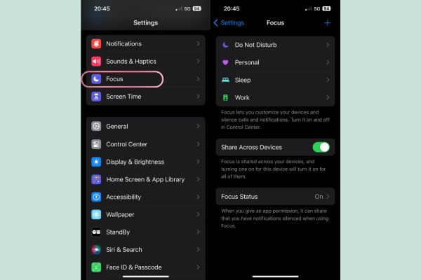 Cách cài tên trên màn hình khóa iPhone bằng Focus mode bước 1