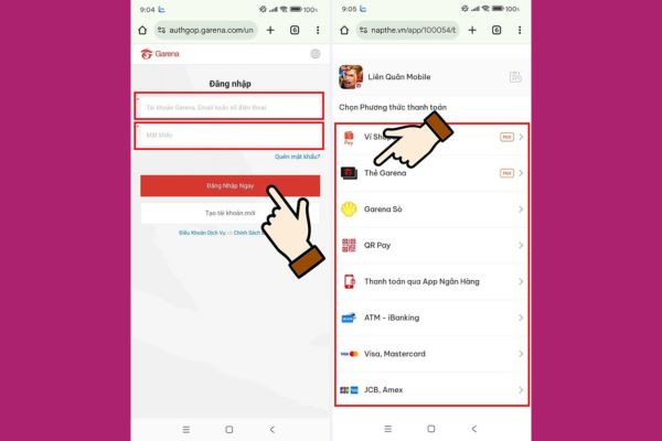Cách nạp mã thẻ Garena đã mua trên MoMo 2