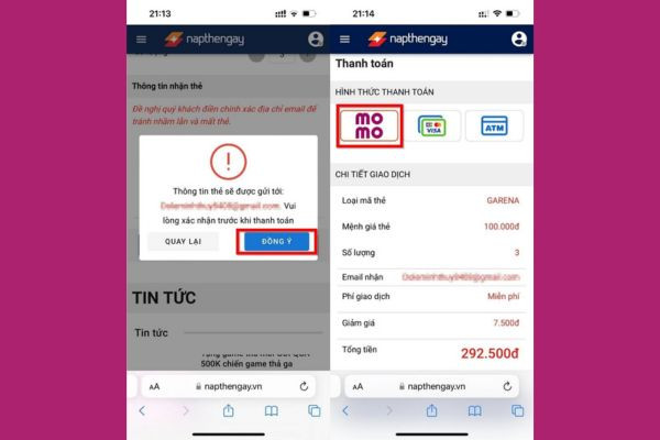 Cách nạp thẻ Garena MoMo 2