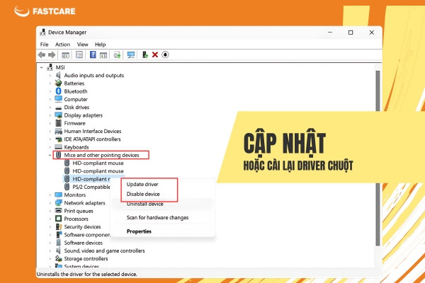 Cập nhật hoặc cài lại driver chuột