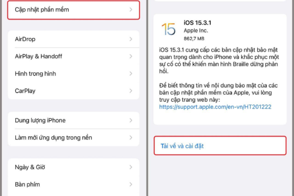 Cập nhật phần mềm qua iOS: