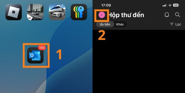 Hướng dẫn cách cài Auto Reply trên Outlook bằng điện thoại bước 1