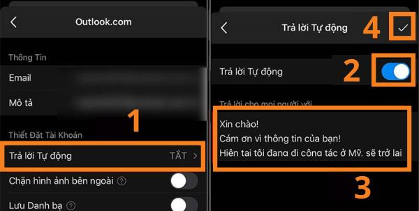 Hướng dẫn cách cài Auto Reply trên Outlook bằng điện thoại bước 3