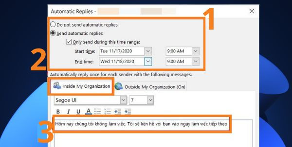 Hướng dẫn cách cài Auto Reply trên Outlook bằng máy tính bước 3