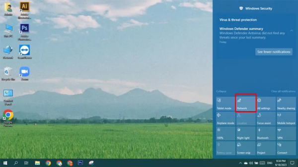 Kết nối WiFi cho máy tính bàn qua thanh Taskbar bước 1