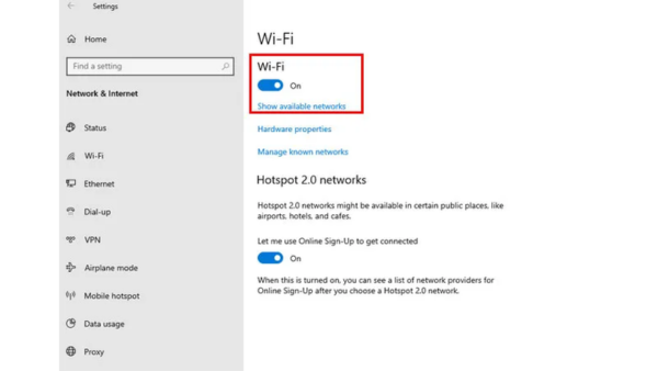 Kết nối WiFi cho máy tính bàn thông qua Settings bước 2