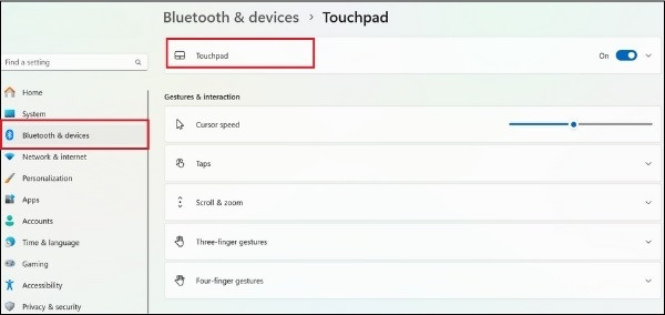 Kiểm tra cài đặt touchpad&nbsp; 3