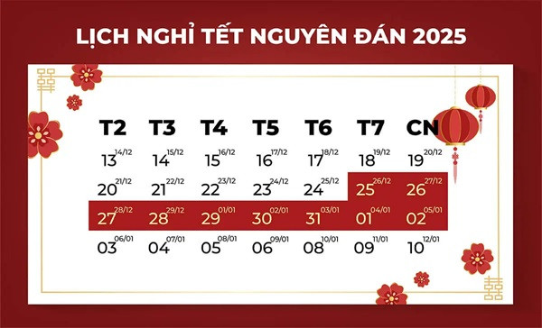 Lịch nghỉ Tết Âm lịch 2025