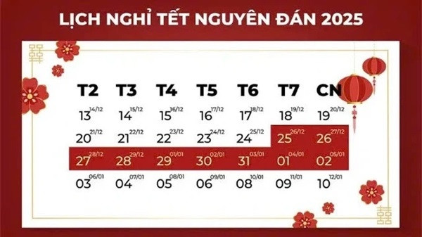 Lịch nghỉ Tết Nguyên đán 2025