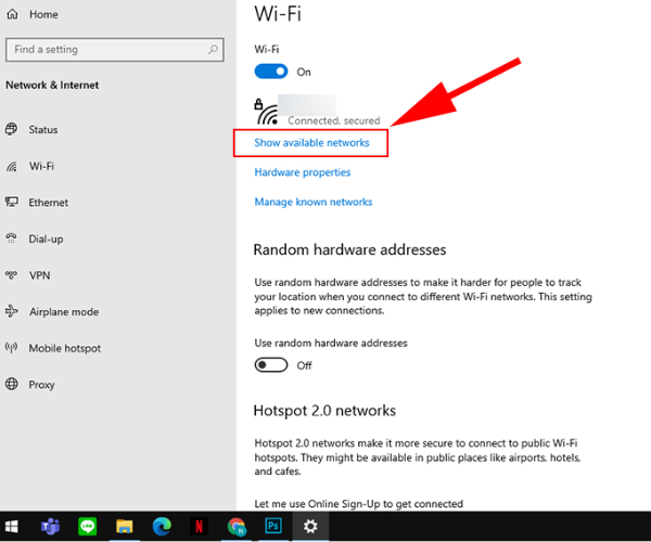 Mở WiFi trên laptop trong cài đặt bước 2