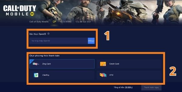 Nạp Call of Duty bằng Pay Zing bước 3
