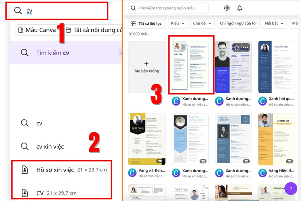 Bước 1: Tạo tài khoản Canva và chọn mẫu CV 1