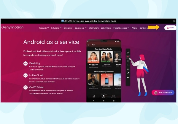 Web giả lập Android Online Genymotion Cloud bước 1 Web giả lập Android Online Genymotion Cloud bước 1