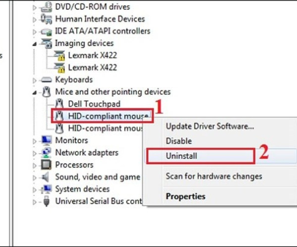 Xóa Drivers của các chuột khác kết nối với laptop