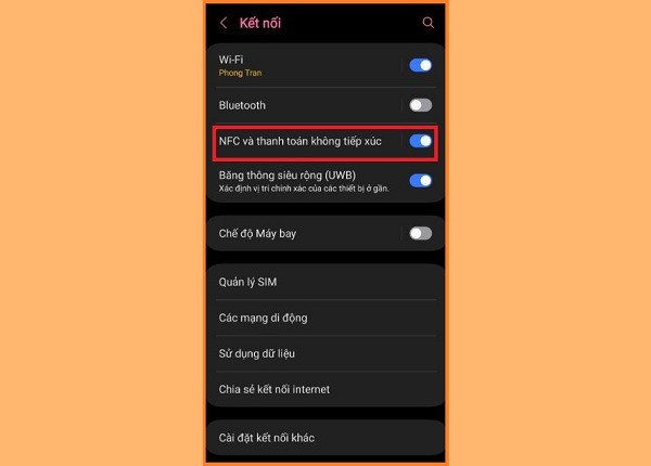 Bật tính năng NFC Bật tính năng NFC