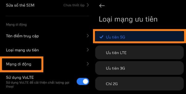 Cách bật 5G trên Xiaomi, Oppo bước 2 Cách bật 5G trên Xiaomi, Oppo bước 2