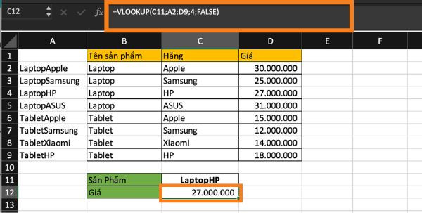 Cách sử dụng Vlookup 2 điều kiện bước 2 Cách sử dụng Vlookup 2 điều kiện bước 2
