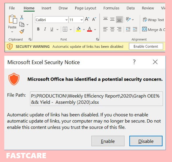 Hiểu nguyên nhân lỗi Automatic update of links has been disabled&nbsp;