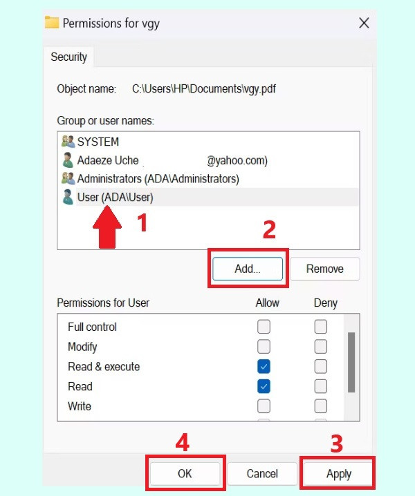 Kiểm tra quyền của tệp/thư mục 4