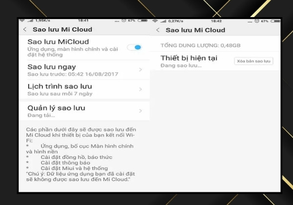 Sao lưu dữ liệu thông qua Mi Cloud Sao lưu dữ liệu thông qua Mi Cloud
