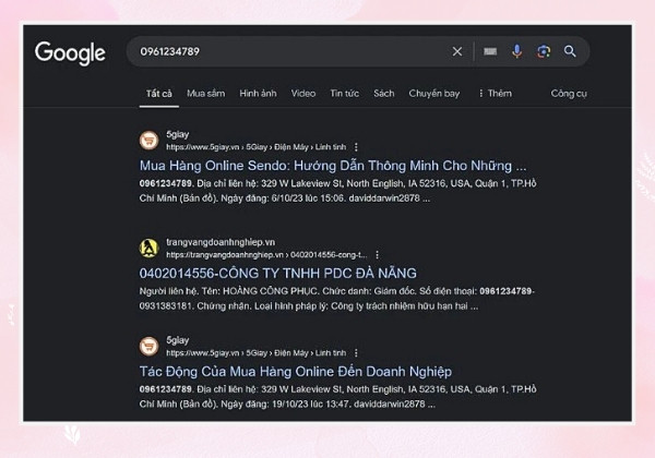Tra cứu thông tin qua số điện thoại trên công cụ tìm kiếm Google bước 2