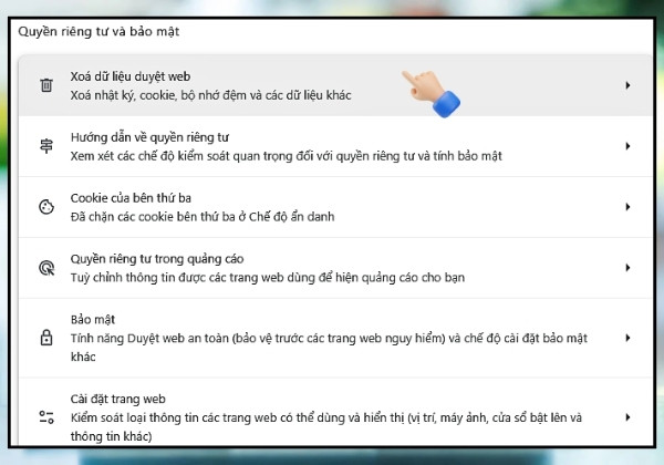 Xóa cache trình duyệt bước 2