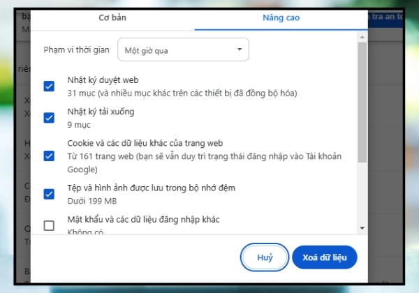 Xóa cache trình duyệt bước 3