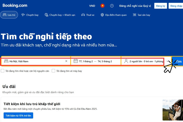 Booking.com bước 1
