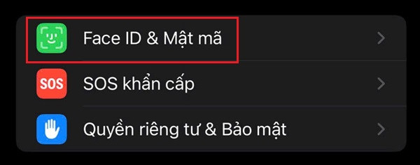 Cách cài Face ID bước 1