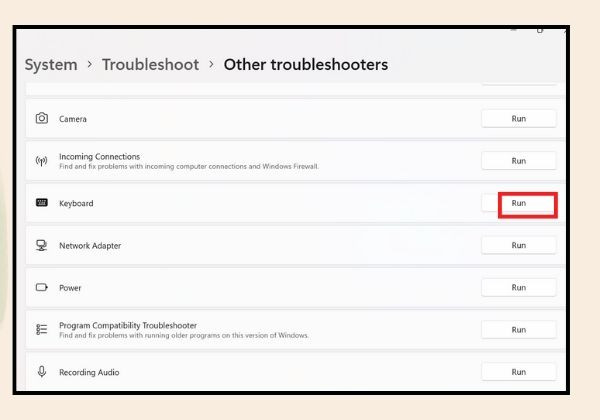 Chạy Keyboard Troubleshooter khắc phục lỗi phím ESC 4 Chạy Keyboard Troubleshooter khắc phục lỗi phím ESC 4