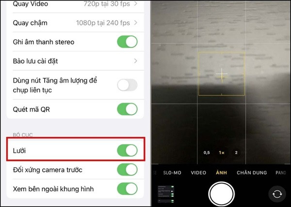 Chế độ lưới trong camera iPhone