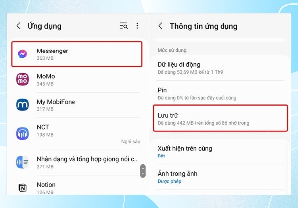 Đăng xuất tài khoản Messenger bằng cách xóa dữ liệu ứng dụng bước 2
