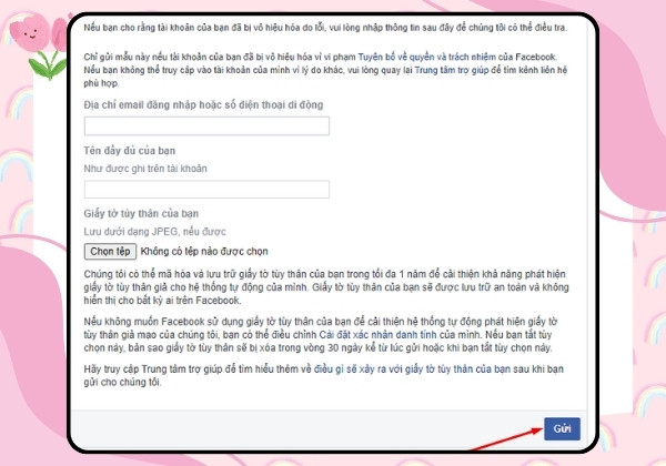 Đối với trường hợp tài khoản Facebook bị vô hiệu hóa do báo cáo mạo danh bước 3