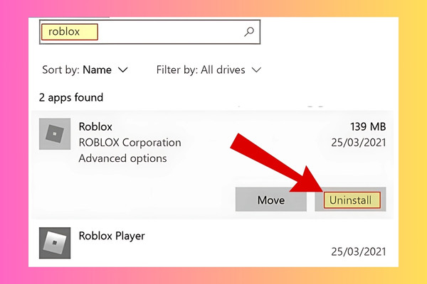 Gỡ và cài đặt lại Roblox bước 2