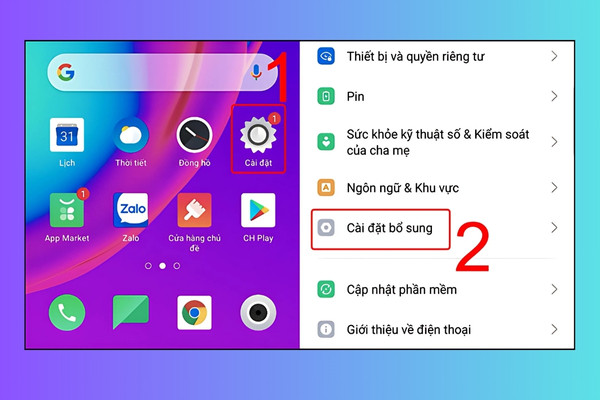 Cách thực hiện reset điện thoại Oppo qua phần cài đặt bước 1