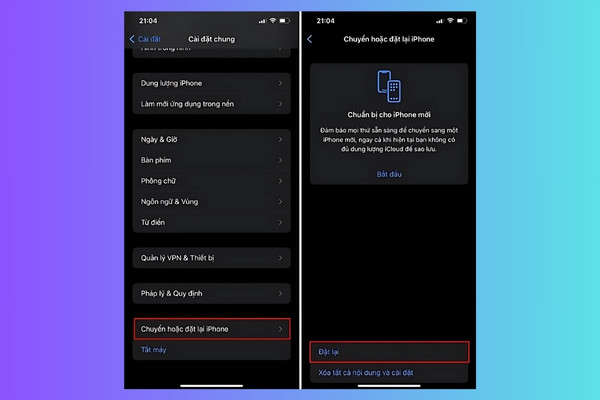 Khôi phục lại tất cả cài đặt gốc cho thiết bị iPhone bước 2