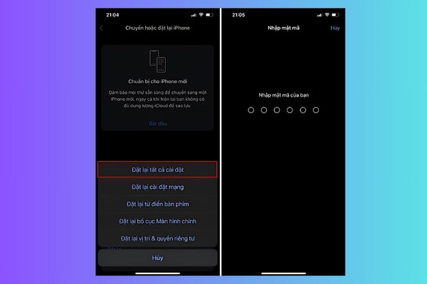 Khôi phục lại tất cả cài đặt gốc cho thiết bị iPhone bước 3