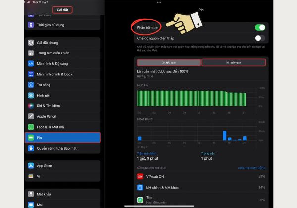 Theo dõi tình trạng pin iPad thường xuyên