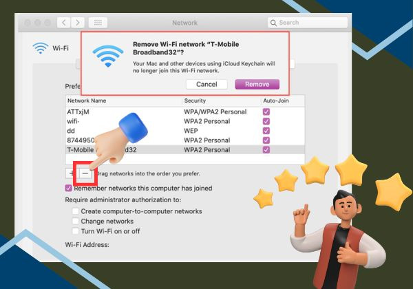 Bấm quên mạng trên Macbook và kết nối lại bước 3,4