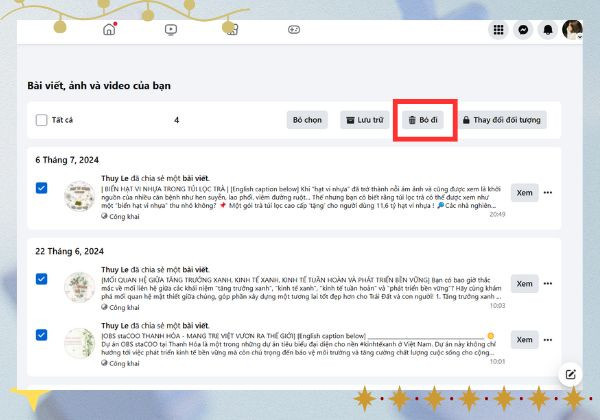 Dùng trình duyệt web để xóa tất cả bài viết trên Facebook bước 5 Dùng trình duyệt web để xóa tất cả bài viết trên Facebook bước 5