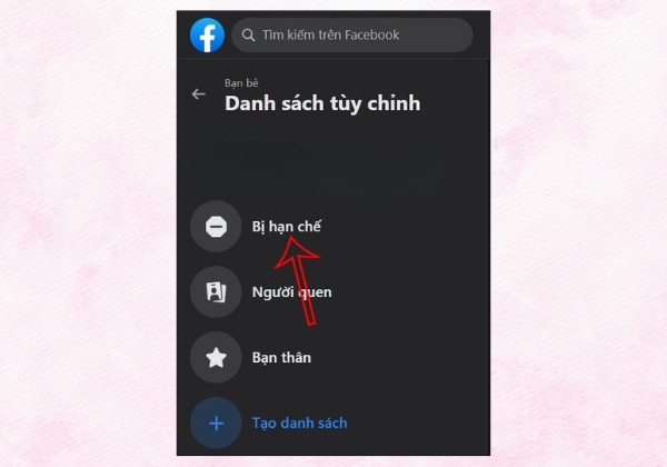 Hạn chế bạn bè qua danh sách bạn bè bước 3