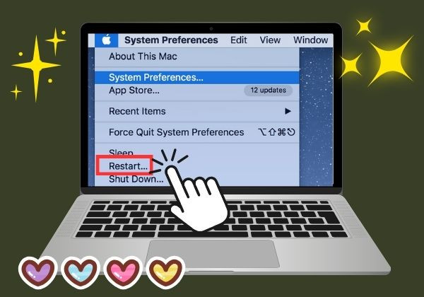 Khởi động lại Macbook và thiết bị phát sóng điểm truy cập cá nhân bước 1,2