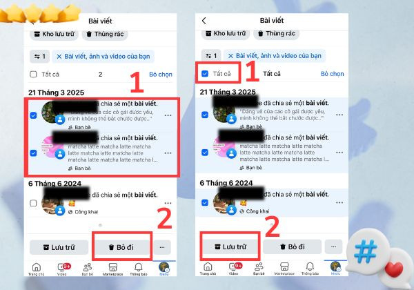 Xóa tất cả bài viết đã share trên trang cá nhân bằng điện thoại bước 4,5