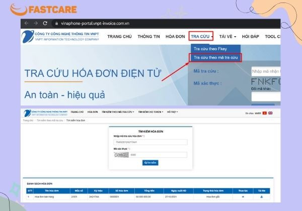 Cách 2 - Tra hóa đơn VNPT bằng mã tra cứu bước 2,3