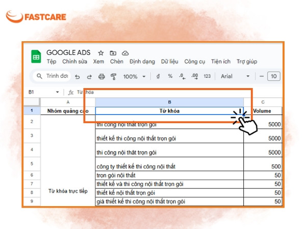 Cách cố định hàng và cột cùng lúc trong Google Sheet bước 2
