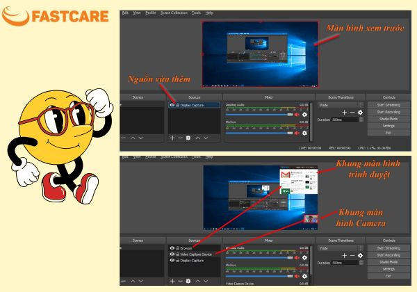 Cách hiệu chỉnh phần mềm OBS Studio bước 3,4