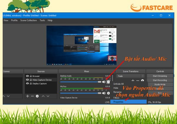 Cách hiệu chỉnh phần mềm OBS Studio bước 5,6